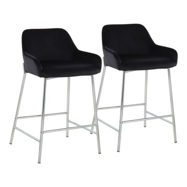 Daniella - Contemporary Fixed Height Counter Stool (Set of 2) - Chrome / Black