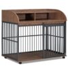 Heavy Duty Large Dog Crate Furniture For Large Medium Dog With Lockable Wheels, Wooden Dog Crate Dog Kennel, End Table Crate With Double Layer Storage - Brown - Image 10