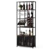 82.7" Industrial Standing Wine Rack With Glass Rack Tall Freestanding Floor Bar Cabinet - Walnut / Black - Image 8
