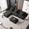 Modern Oversized Modular Sectional Sofa, Sparkling Chenille Fabric Soft Cushion Sofa With 6 Pillows, 6 Pieces Diy Combination Tufted Sofa, No Assembly Required - Black - Image 9