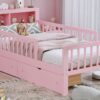 Twin Size Bed With Headboard Storage Rack, 2 Under Bed Drawers, 3 - Side Guardrails For Safety And Security - Pink - Image 21