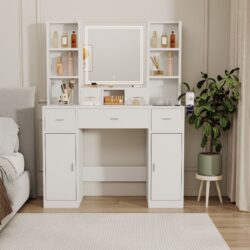 43.31" x 15.75" x 55.91" Newly Designed Smart Mirror Dressing Table With Drawers And Storage Cabinet, Dressing Table With Dressing Pad For Bedroom, Dressing Room - White