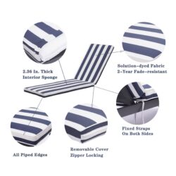 2 Piece Outdoor Chaise Lounge Chair Cushion Set, Replacement Seat Cushions For Patio Furniture - Blue Striped