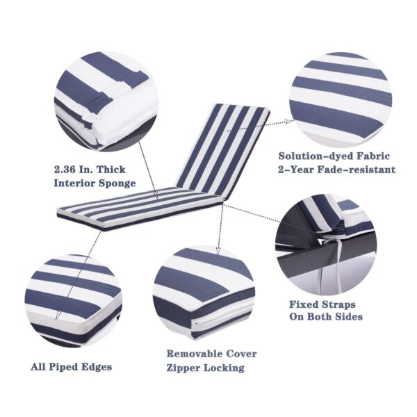 2 Piece Outdoor Chaise Lounge Chair Cushion Set, Replacement Seat Cushions For Patio Furniture - Blue Striped