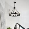 6 Light (No Bulbs) Wagon Wheel Chandelier Farmhouse Modern Small Round Chandelier For Living Room Kitchen Island Foyer Hallway Entryway Bedroom Dining Room Light Fixture Ceiling Hanging - Matte Black - Image 6