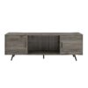 Mid-Century Modern 2 Door 70" TV Stand For 80" TVs With Glass Shelf - Slate Gray - Image 5