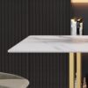70.87" Modern Artificial Stone White Straight Edge Golden Metal Leg Dining Table, Can Accommodate 6-8 People - White / Gold - Image 8