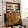 Minimalist 4 Door Shoe Cabinet With Coat Rack, Spacious Top, 3 Drawers, 8 Shelves, Metal Hooks And Handles For Hallway - Rustic Brown - Image 4