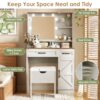 Farmhouse Makeup Vanity Desk With Mirror And Lights, 3 Lighting Modes, Vanity Set With Stool, Dressing Table With Adjustable Shelves, 2 Drawers And Side Cabinet For Bedroom - White - Image 7