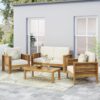 Acacia Wood Loveseat And Coffee Table Set With Cushions - Brown - Image 4