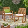 Della - Wood Armchair (Set of 2) Outdoor Dining Chairs - Cream - Image 4