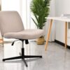 Cross Legged Office Chair, Wide Comfty Desk Chair, Vanity Home Chair No Wheels Armless Computer Task Chair, Swivel And Height Adjustable - Beige - Image 7