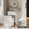 Makeup Vanity Desk With Round Mirror And Lights, 2 In 1 Nightstand, Dressing Table With A Chair - Antique White - Image 6