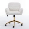 Office Chair, Artificial Rabbit Hair Home Office Chair With Golden Metal Base, Adjustable Desk Chair Swivel Office Chair, Vanity Chair - Beige - Image 3