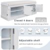 Storage Bench With 4 Doors And Adjustable Shelves, Shoe Bench With Removable Cushion For Living Room, Entryway - White - Image 8
