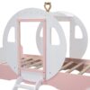 Twin Size Princess Carriage Bed With Crown, Platform Car Bed With Stair - White / Pink - Image 10