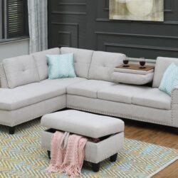 Alger - 98" Wide Left Hand Facing Sofa & Chaise With Ottoman - Light Gray