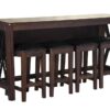 Drop Leaf Table With 4 Stools - Dark Brown - Image 3