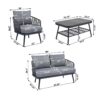 4 Piece Outdoor Patio Furniture Set, Metal Chairs With Woven Rope U Shaped Backrest, Outdoor Conversation Set With Thick Cushions And Coffee Table For Garden, Poolside, Balcony - Black / Gray - Image 3
