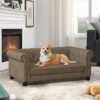 Modern Linen Fabric Elevated Pet Bed Sofa For Small And Medium Dogs - Brown - Image 4