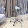 Adjustable Height Transparent Tempered Glass Table Desk Table With Lockable Wheels - Transparent / White - Image 4