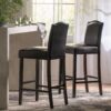 Bar Stools (Set of 2), Upholstered Barstools Armless, Rubber Wood Leg - Brown - Image 5