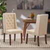 Sophisticated Tufted Dining Chairs (Set of 2) With High Back And Birch Wood Legs - Beige - Image 2