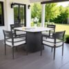 5 Pieces Outdoor Patio Dining Set, Squircle Dining Table, 4 Dining Chairs With Sunbrella Cushions - Ember Black - Image 2