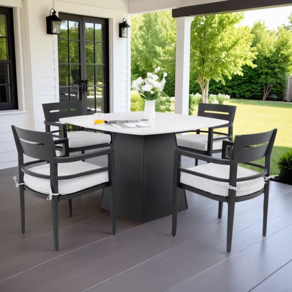 5 Pieces Outdoor Patio Dining Set, Squircle Dining Table, 4 Dining Chairs With Sunbrella Cushions - Ember Black