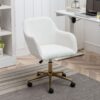 Modern Teddy Fabric Material Adjustable Height 360 Revolving Home Office Chair With Gold Metal Legs And Universal Wheel For Indoor - White - Image 25