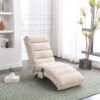 Linen Massage Chaise Lounge Indoor With Remote Control, Ergonomic Electric Massage Lounger - Beige - Image 4