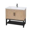 Modern Freestanding 36" Bathroom Vanity With Ceramic Sink, Hot And Cold Faucet, Storage Cabinet & Open Iron Shelf - Natural - Image 9