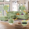 Convertible Sofa Bed Sectional Sofa Sleeper L-Shaped Sofa With A Storage Ottoman, Two Pillows, Two Power Sockets And Two USB Ports For Living Room - Green - Image 5