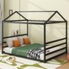 Queen Metal House Shape Platform Bed - Black - Image 3