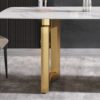 70.87" Modern Artificial Stone White Curved Metal Leg Dining Table - White / Gold - Image 10