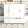 Queen Size Murphy Bed With Shelves, Drawers And USB Ports - White - Image 17