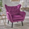 Alyssa - Velvet Arm Chair With Wingback Design - Fuchsia - Image 3