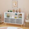 Kids Bookcase With Collapsible Fabric Drawers, Children's Book Display, Toy Storage Cabinet Organizer - White / Gray - Image 7