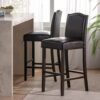 Bar Stools (Set of 2), Upholstered Barstools Armless, Rubber Wood Leg - Brown - Image 2