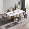 70.87" Modern Artificial Stone Straight Edge Golden Metal Leg Dining Table, Can Accommodate 6-8 People - White / Gold - Image 2