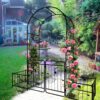 Metal Garden Arch With Gate Wide High Climbing Plants Support Rose Arch Outdoor - Black - Image 6