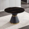 Marble Printed Round Dining Table - Black Columnar Base With Gold Annulus Not Including Chairs - Black - Image 12