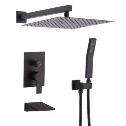 Modern Black Shower Faucet Set Rainfall System With 10" Shower Head And Handheld Combo Stainless Steel - Matte Black