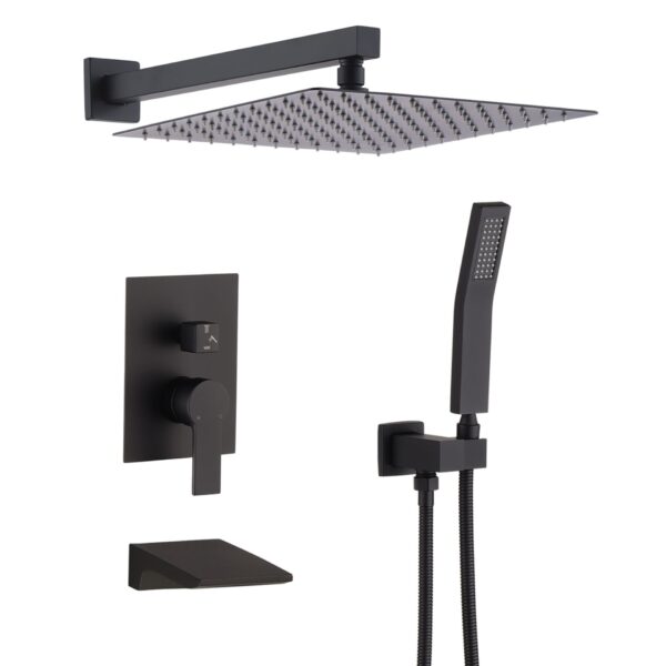 Modern Black Shower Faucet Set Rainfall System With 10" Shower Head And Handheld Combo Stainless Steel - Matte Black