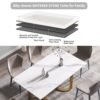 63" Modern Artificial Stone Straight Edge Metal Leg Dining Table, 6 People - White / Gold - Image 10