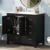 Bathroom Vanity With Ceramic Sink Combo, Abundant Storage Cabinet 2 Soft Close Doors And 5 Drawers - Black - Image 4