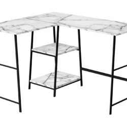 Computer Desk, Home Office, Corner, Storage Shelves, L-Shape, Work, Laptop, Marble Look Laminate, Contemporary, Modern - White