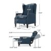 Westeros - Wing Back Fabric Upholstered Recliner - Navy Blue - Image 3