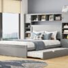 Queen Size Bed With All In One Cabinet, Shelf And Sockets, Twin Long Trundle - Gray - Image 13