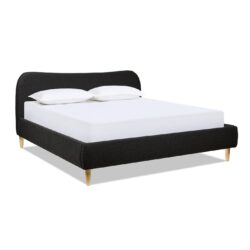 Roman - King Curved Headboard Upholstered Platform Bed - Ebony Black
